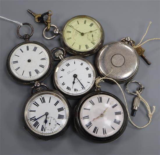A 19th century silver pair of cased pocket watches by Manning, Steyning and five others.